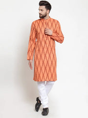 Men Orange Printed Kurta Only