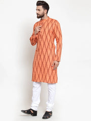 Men Orange Printed Kurta Only