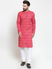 Men Peach Printed Kurta Only