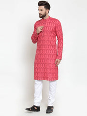 Men Peach Printed Kurta Only