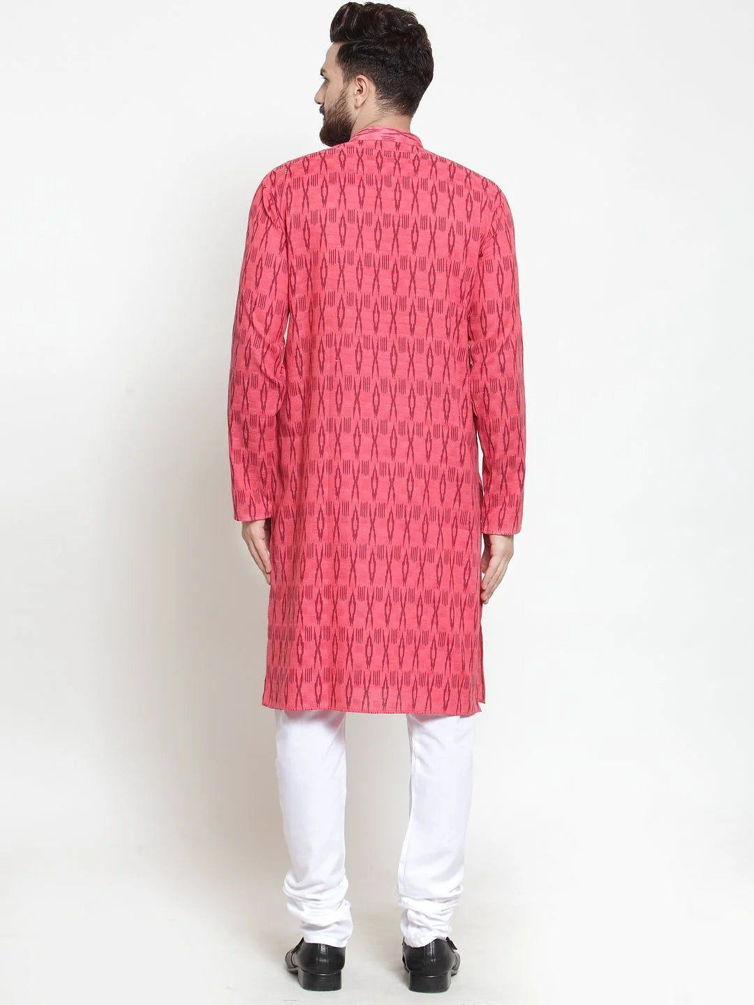Peach Printed Mens Kurta - Cotton Blend Men's Kurta