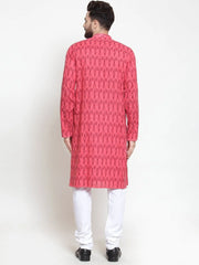 Men Peach Printed Kurta Only