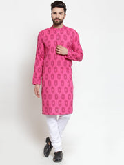Men Pink Printed Kurta Only