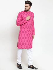 Men Pink Printed Kurta Only