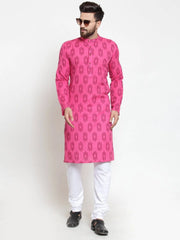 Men Pink Printed Kurta Only