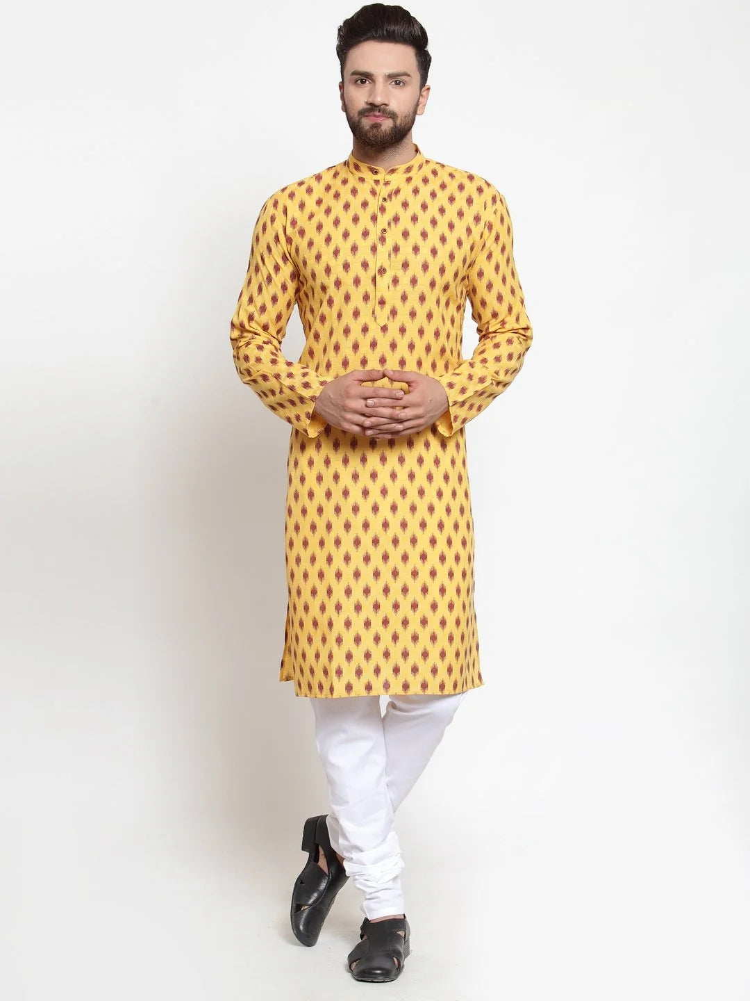 Men Yellow Printed Kurta Only | Indian Kurta for Men Online