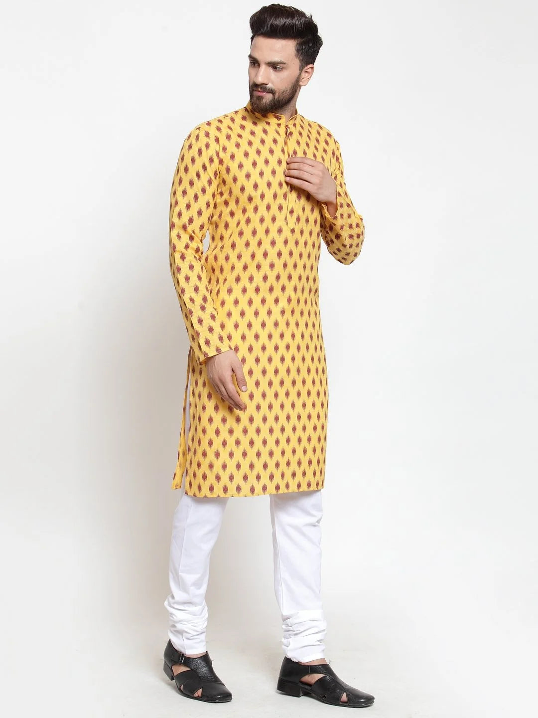 Men Yellow Printed Kurta Only | Indian Kurta for Men Online