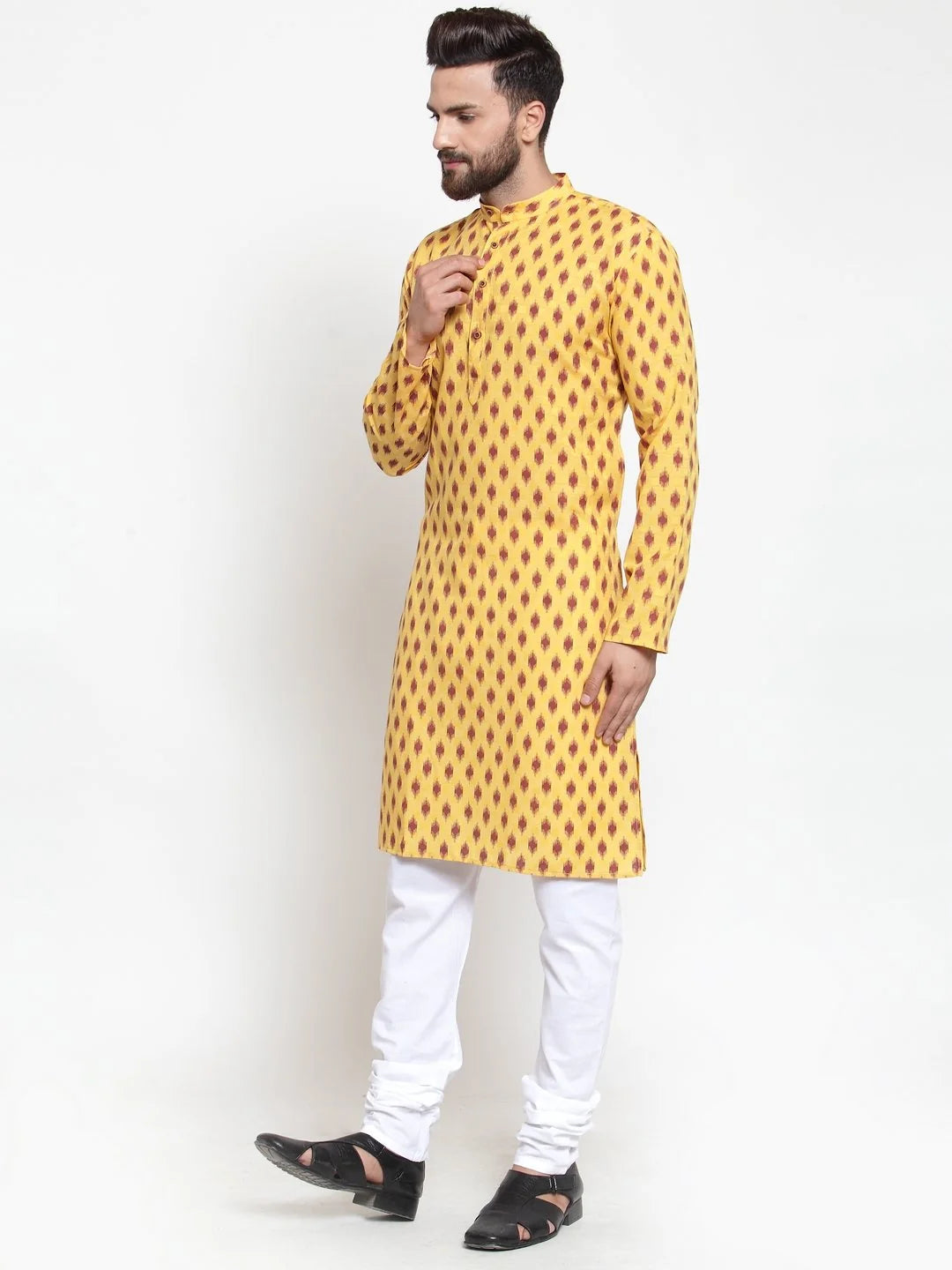 Men Yellow Printed Kurta Only | Indian Kurta for Men Online