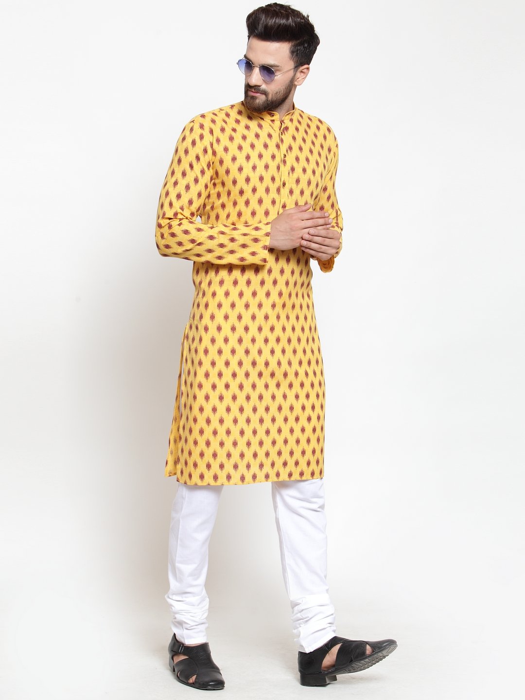 Men Yellow Printed Kurta Only | Indian Kurta for Men Online