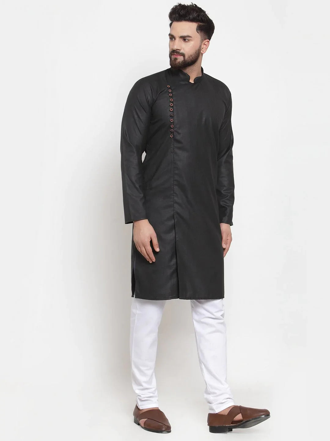 Black Solid Cotton Kurta Pajama Set for Men | Ethnic Wear