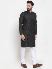 Men Black Solid Kurta with Churidar ( JOKP 588 Black )-JOKP-588