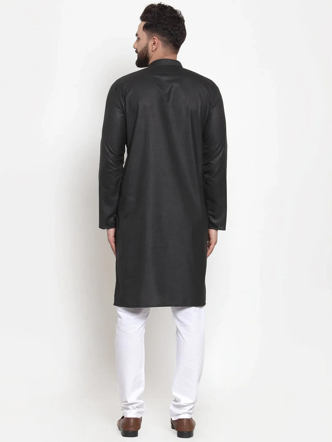 Black Solid Cotton Kurta Pajama Set for Men | Ethnic Wear