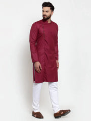 Men Maroon Solid Kurta with Churidar ( JOKP 588 Maroon )-JOKP-588