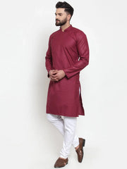 Men Maroon Solid Kurta with Churidar ( JOKP 588 Maroon )-JOKP-588