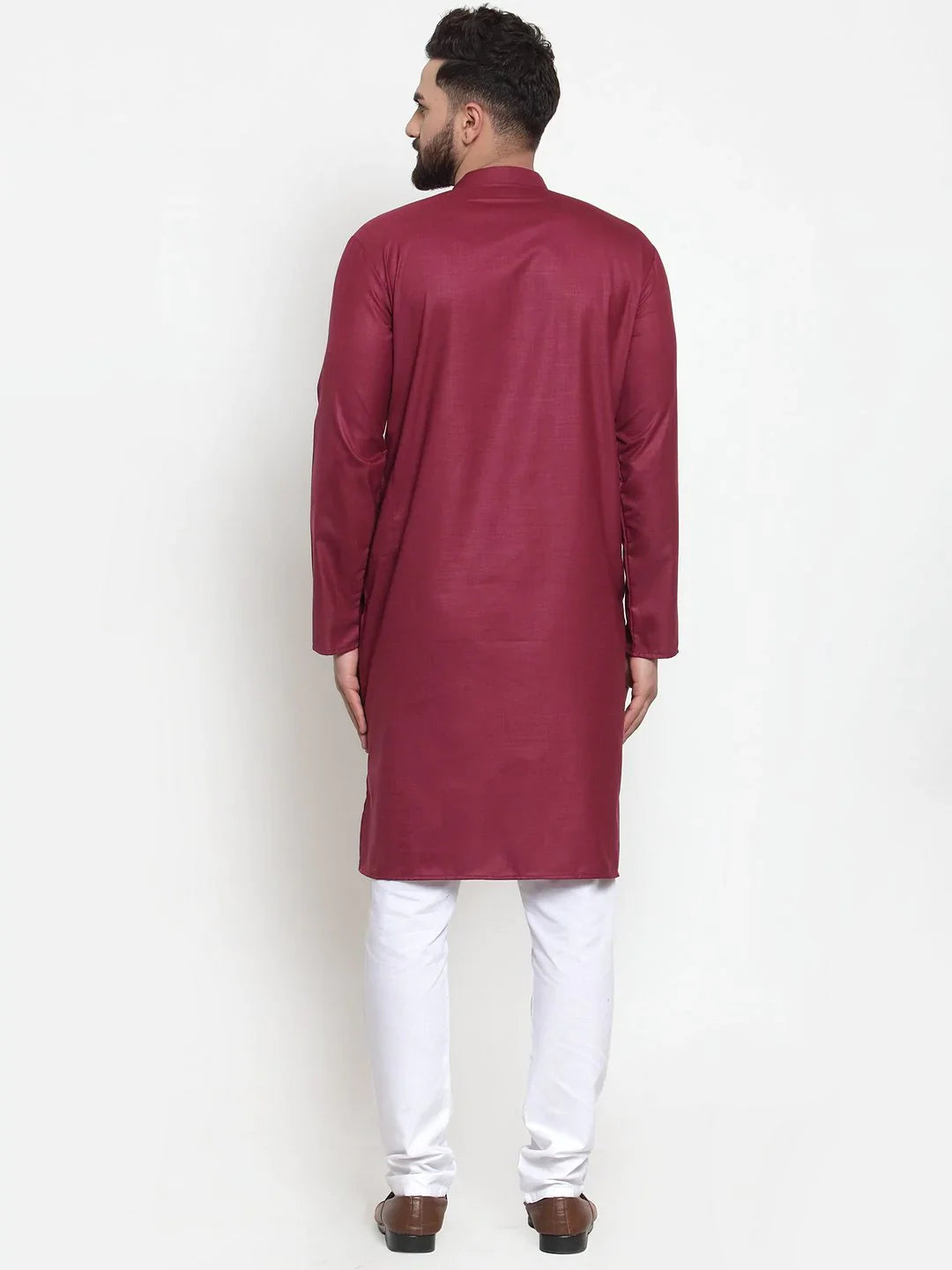 Maroon Solid Cotton Kurta Pajama Set for Men | Ethnic Wear