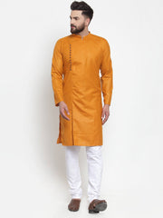 Men Mustard Solid Kurta Only