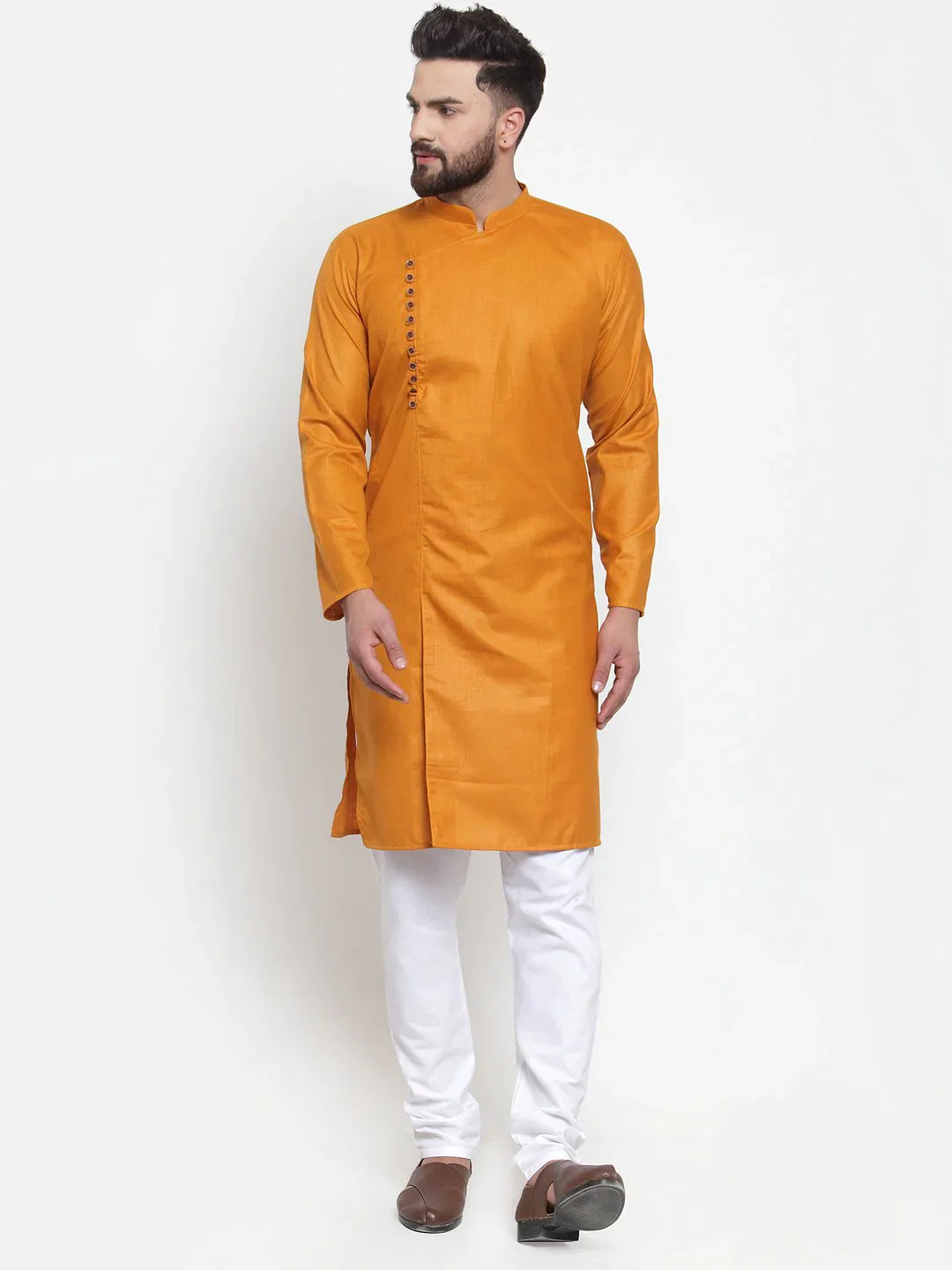 Men Mustard Solid Kurta with Churidar ( JOKP 588 Mustard )-JOKP-588