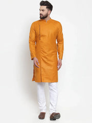 Men Mustard Solid Kurta with Churidar ( JOKP 588 Mustard )-JOKP-588