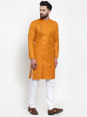 Men Mustard Solid Kurta Only