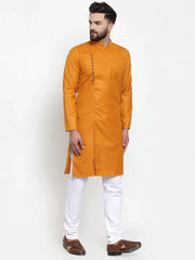 Men Mustard Solid Kurta with Churidar ( JOKP 588 Mustard )-JOKP-588