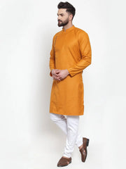 Men Mustard Solid Kurta Only