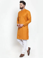 Men Mustard Solid Kurta with Churidar ( JOKP 588 Mustard )-JOKP-588