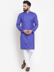 Men Royal-Blue Solid Kurta Only Fashion