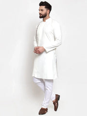 Men White Solid Kurta with Churidar ( JOKP 588 White )-JOKP-588