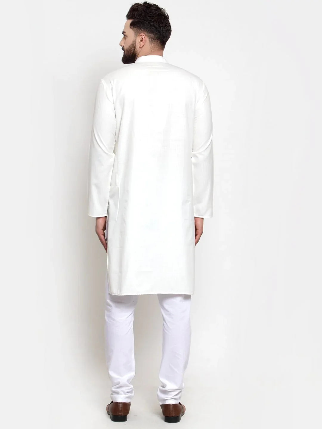 White Solid Cotton Kurta Pajama Set for Men | Ethnic Wear