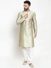 Men Beige & White Self Design Kurta with Churidar ( JOKP 589 Beige )-JOKP-589