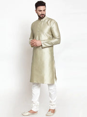 Men Beige & White Self Design Kurta with Churidar ( JOKP 589 Beige )-JOKP-589