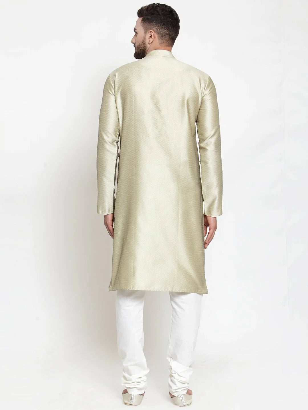Beige & White Self Design Mens Kurta Pajama Set | Cotton