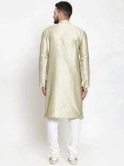 Men Beige & White Self Design Kurta with Churidar ( JOKP 589 Beige )-JOKP-589