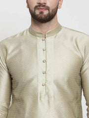 Men Beige & White Self Design Kurta with Churidar ( JOKP 589 Beige )-JOKP-589