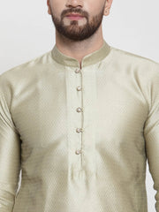 Men Beige & White Self Design Kurta with Churidar ( JOKP 589 Beige )-JOKP-589