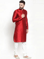 Men Maroon & White Self Design Kurta with Churidar ( JOKP 589 Maroon )-JOKP-589