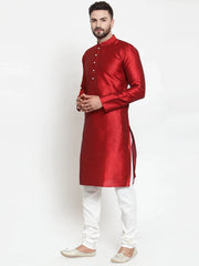 Men Maroon & White Self Design Kurta with Churidar ( JOKP 589 Maroon )-JOKP-589
