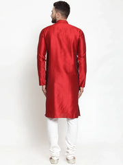 Men Maroon & White Self Design Kurta with Churidar ( JOKP 589 Maroon )-JOKP-589