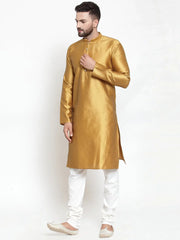 Men Mustard & White Self Design Kurta with Churidar ( JOKP 589 Mustard )-JOKP-589
