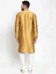 Men Mustard & White Self Design Kurta with Churidar ( JOKP 589 Mustard )-JOKP-589