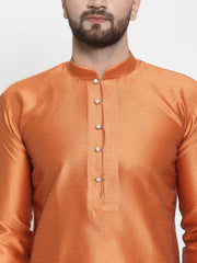 Men Orange & White Quality Self Design Kurta with Churidar ( JOKP 589 Orange )-JOKP-589