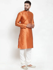 Men Orange & White Quality Self Design Kurta with Churidar ( JOKP 589 Orange )-JOKP-589