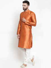Men Orange & White Quality Self Design Kurta with Churidar ( JOKP 589 Orange )-JOKP-589