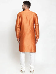 Men Orange & White Quality Self Design Kurta with Churidar ( JOKP 589 Orange )-JOKP-589