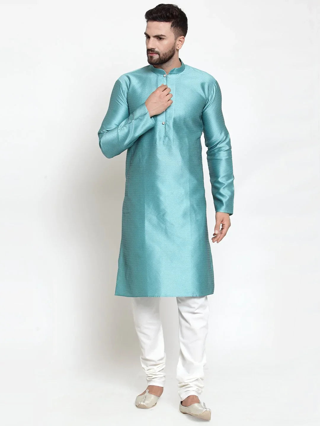 Light Blue & White Kurta Pajama Set - Mens Kurta Pajama