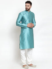 Men Light-Blue & White Self Design Kurta with Churidar ( JOKP 589 Sky )-JOKP-589