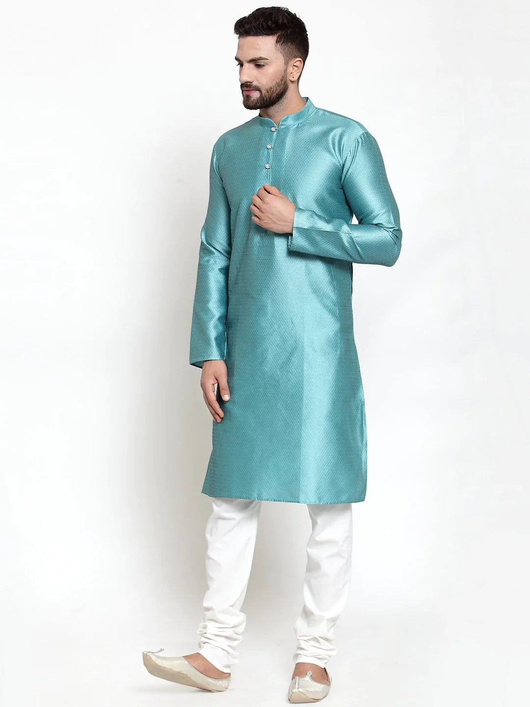 Light Blue & White Kurta Pajama Set - Mens Kurta Pajama