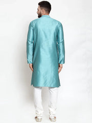 Men Light-Blue & White Self Design Kurta with Churidar ( JOKP 589 Sky )-JOKP-589