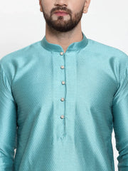 Men Light-Blue & White Self Design Kurta with Churidar ( JOKP 589 Sky )-JOKP-589