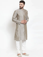 Men Grey & Golden Self Design Kurta with Churidar ( JOKP 590 Grey )-JOKP-590
